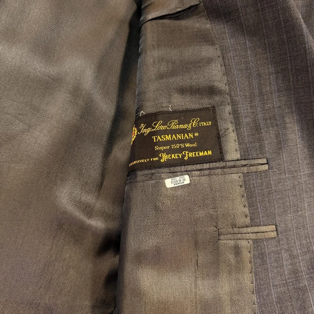 Hickey Freeman Blazer Mens 42 L Gray Pinstripe Tasmanian Super 150‎ Loro Piana